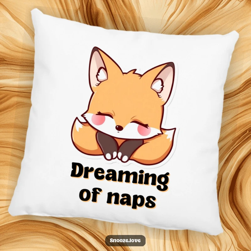 Funny fox pillow featuring a resting fox, providing soft comfort and humorous, serene charm.