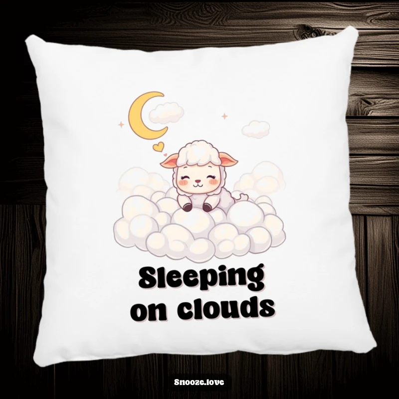 Funny sheep pillow featuring a dreaming sheep amongst fluffy clouds, providing soft comfort and humorous, sleepy charm.