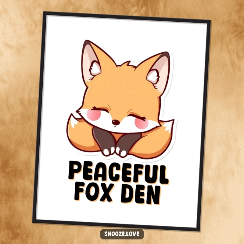 Funny fox poster depicting a serene fox resting its head, bringing peaceful woodland vibes and gentle humor.