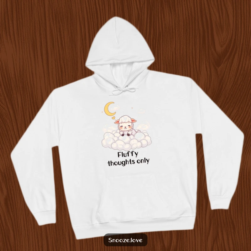 Funny sheep hoodie featuring a happy sheep dreaming amongst fluffy clouds, offering cozy warmth and delightful, sleepy humor.