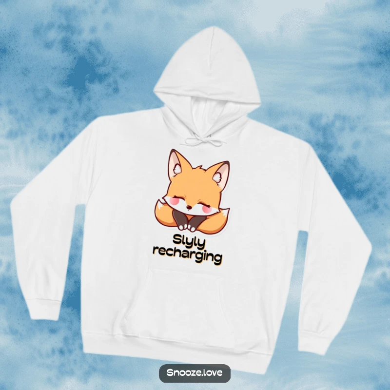 Funny fox hoodie featuring a serene fox resting its head, offering cozy warmth and delightful, peaceful humor.