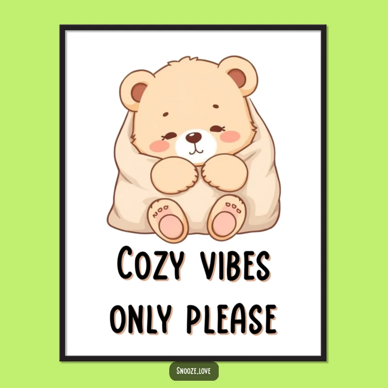 Funny Free Printable Wall Art: Cozy Bear Cub in Blanket, Quirky Decor