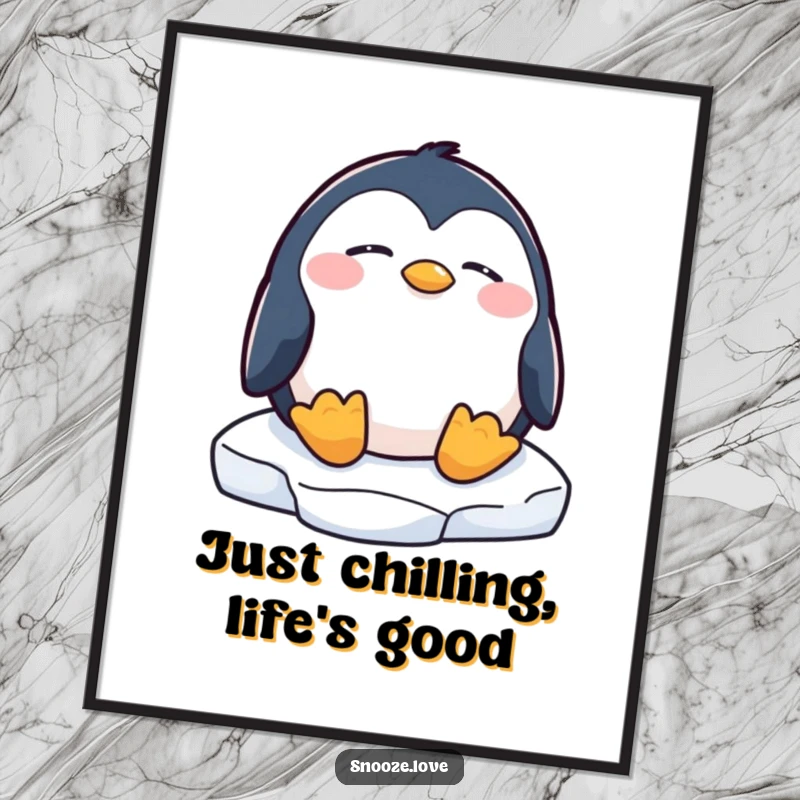 Funny Free Printable Wall Art: A content penguin sound asleep on a small ice floe, radiating peaceful humor.