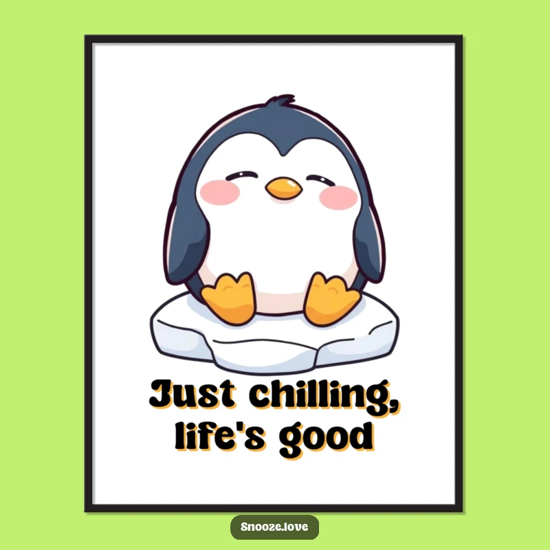 Funny Free Printable Wall Art: Snoozing Penguin on Ice, Quirky Downloadable Decor