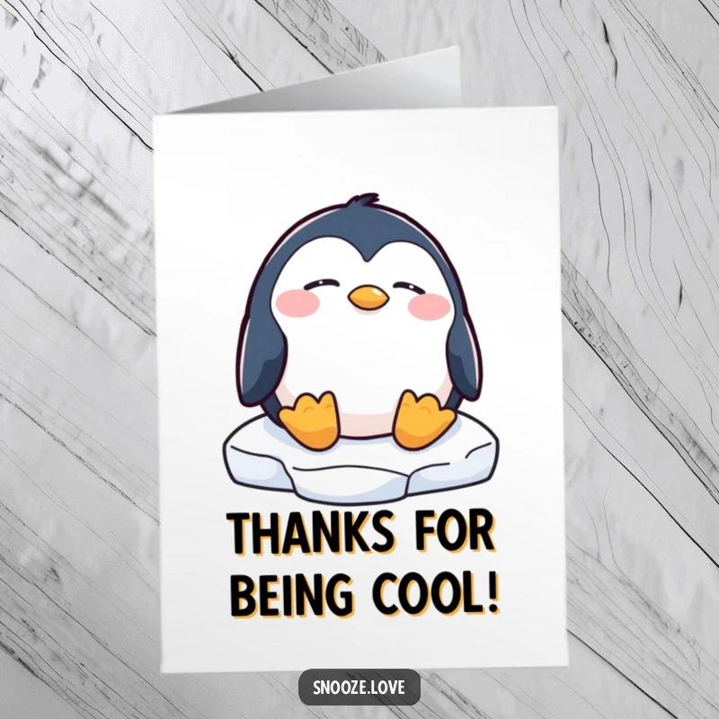 Funny Free Printable Thank You Card: A cute penguin takes a nap on an ice floe, expressing thanks.