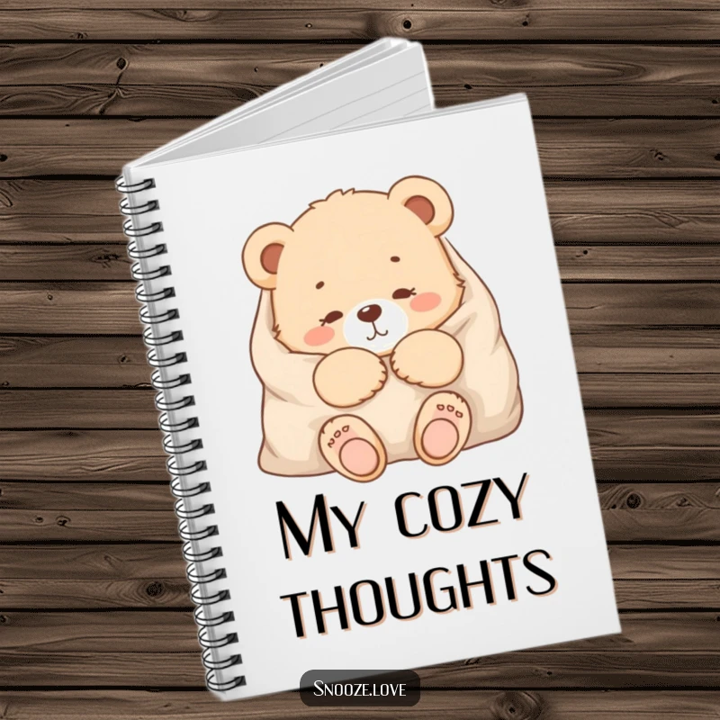 Funny bear cub notebook with a snuggled bear cub, perfect for jotting down thoughts with cozy, humorous appeal.